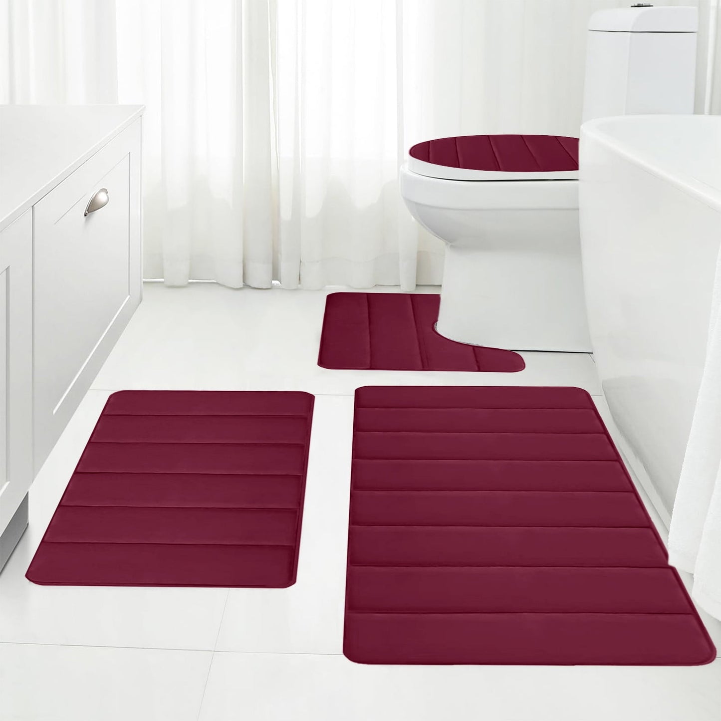 Kdkad Bathroom Rugs Sets 3 Piece, Bath Rugs for Bathroom Non Slip, Ultra Soft Water Absorbent Microfiber Bath Mat Set, Machine Washable Thick Plush Bath Mats for Bathroom Floor,Tub and Shower 4 pc White 1