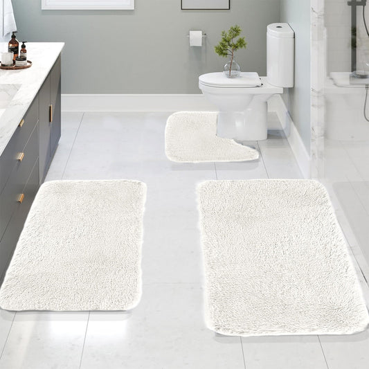 Kdkad Bathroom Rugs Sets 3 Piece, Bath Rugs for Bathroom Non Slip, Ultra Soft Water Absorbent Microfiber Bath Mat Set, Machine Washable Thick Plush Bath Mats for Bathroom Floor,Tub and Shower 3 pc White 2