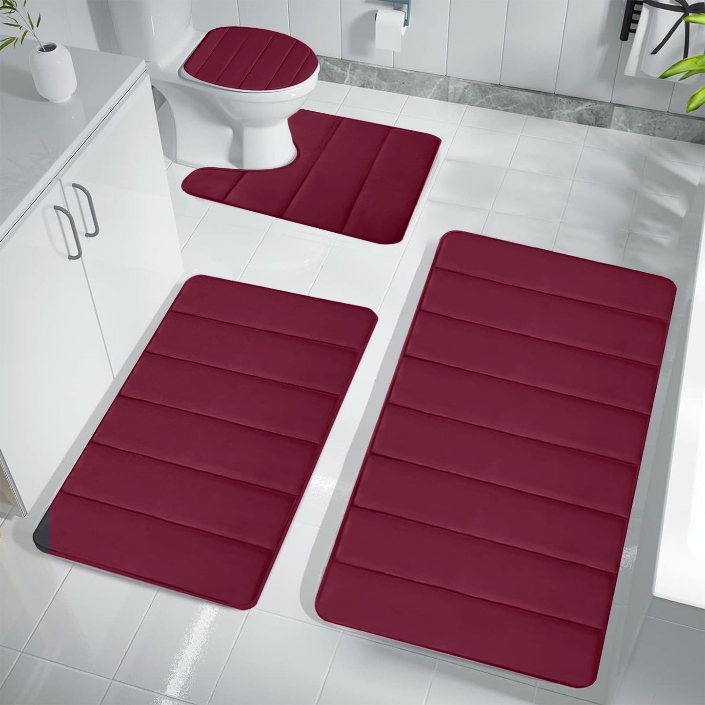 Kdkad Bathroom Rugs Sets 3 Piece, Bath Rugs for Bathroom Non Slip, Ultra Soft Water Absorbent Microfiber Bath Mat Set, Machine Washable Thick Plush Bath Mats for Bathroom Floor,Tub and Shower 4 pc Yellow 1