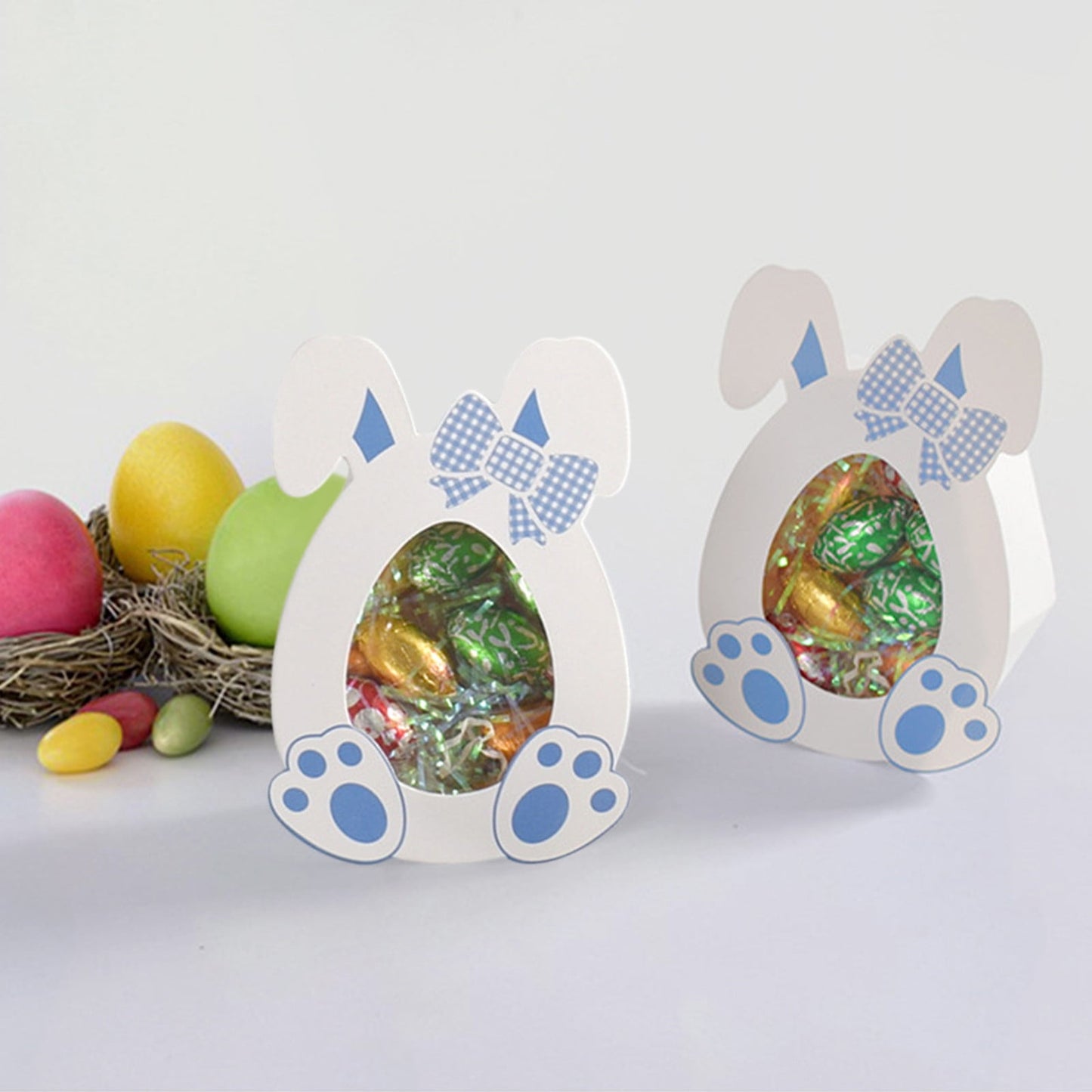 Darzheoy 10 Pcs Easter Treat Boxes with Clear Window Cardboard Box Bunny Bags Rabbit Box Spring Holiday Paper Container for Cookie Goodie Candy Favors Blue