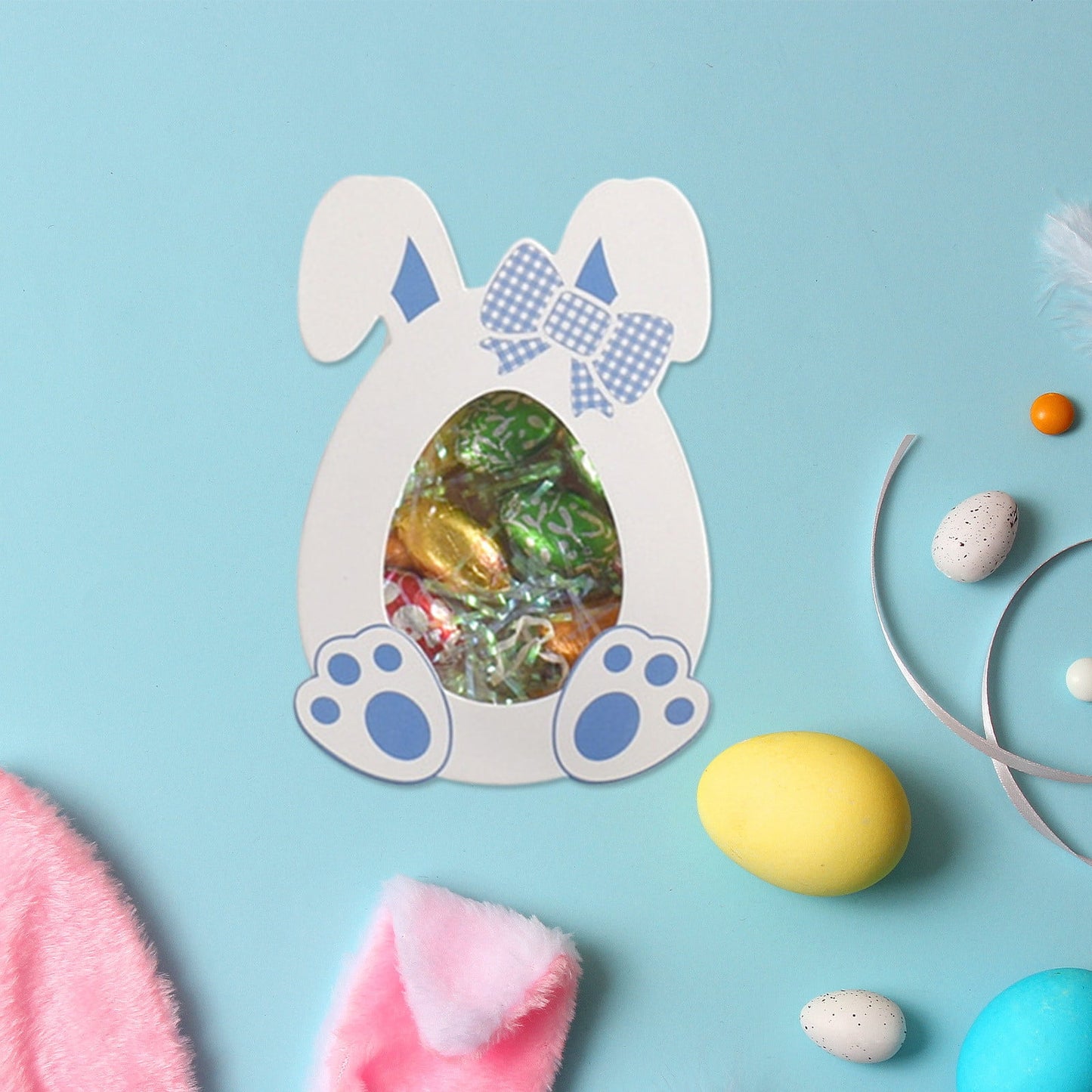 Darzheoy 10 Pcs Easter Treat Boxes with Clear Window Cardboard Box Bunny Bags Rabbit Box Spring Holiday Paper Container for Cookie Goodie Candy Favors Blue
