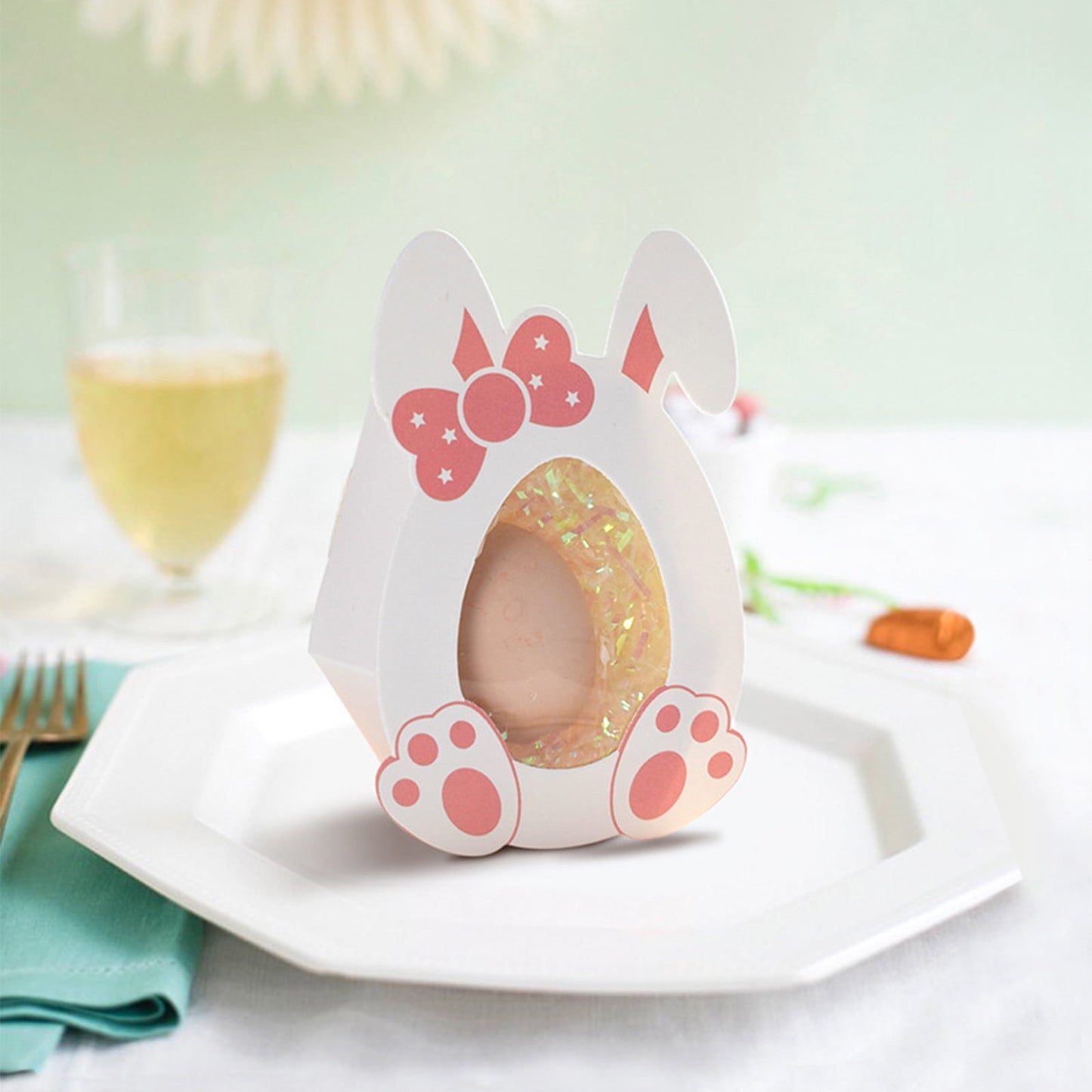 Darzheoy 10 Pcs Easter Treat Boxes with Clear Window Cardboard Box Bunny Bags Rabbit Box Spring Holiday Paper Container for Cookie Goodie Candy Favors Pink
