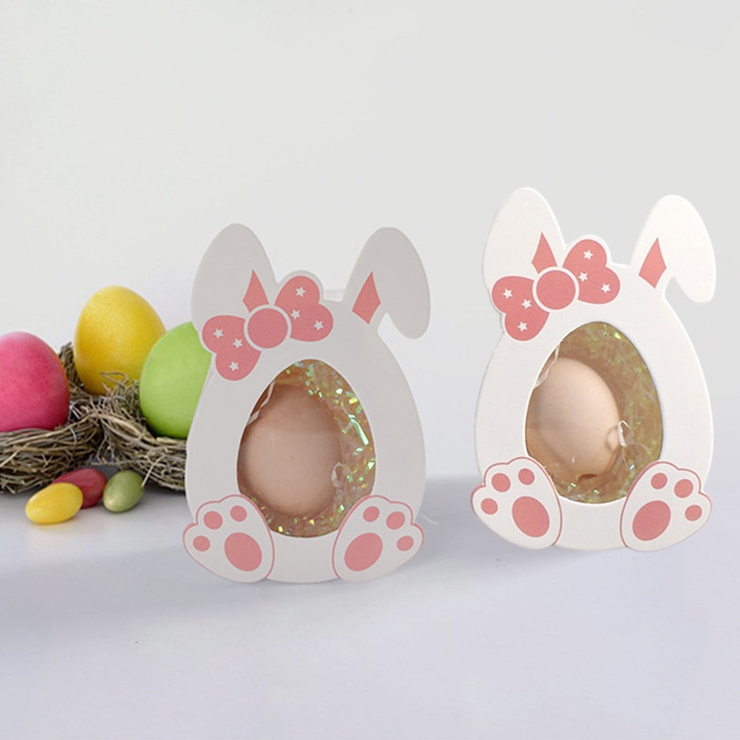 Darzheoy 10 Pcs Easter Treat Boxes with Clear Window Cardboard Box Bunny Bags Rabbit Box Spring Holiday Paper Container for Cookie Goodie Candy Favors Pink