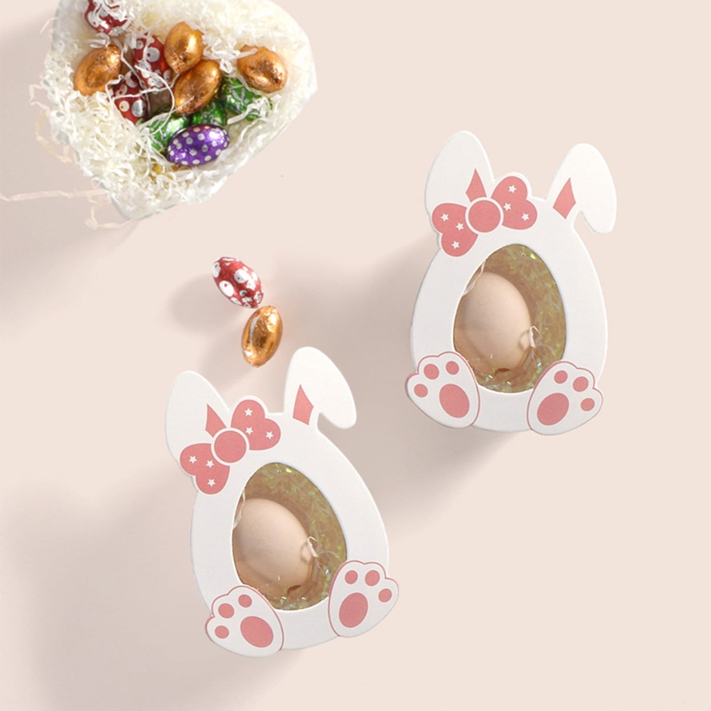 Darzheoy 10 Pcs Easter Treat Boxes with Clear Window Cardboard Box Bunny Bags Rabbit Box Spring Holiday Paper Container for Cookie Goodie Candy Favors Pink