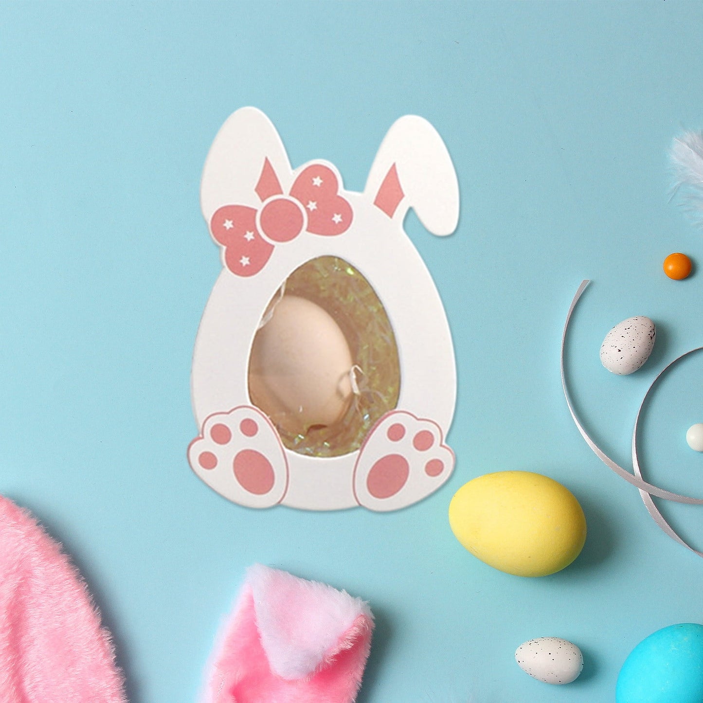 Darzheoy 10 Pcs Easter Treat Boxes with Clear Window Cardboard Box Bunny Bags Rabbit Box Spring Holiday Paper Container for Cookie Goodie Candy Favors Pink