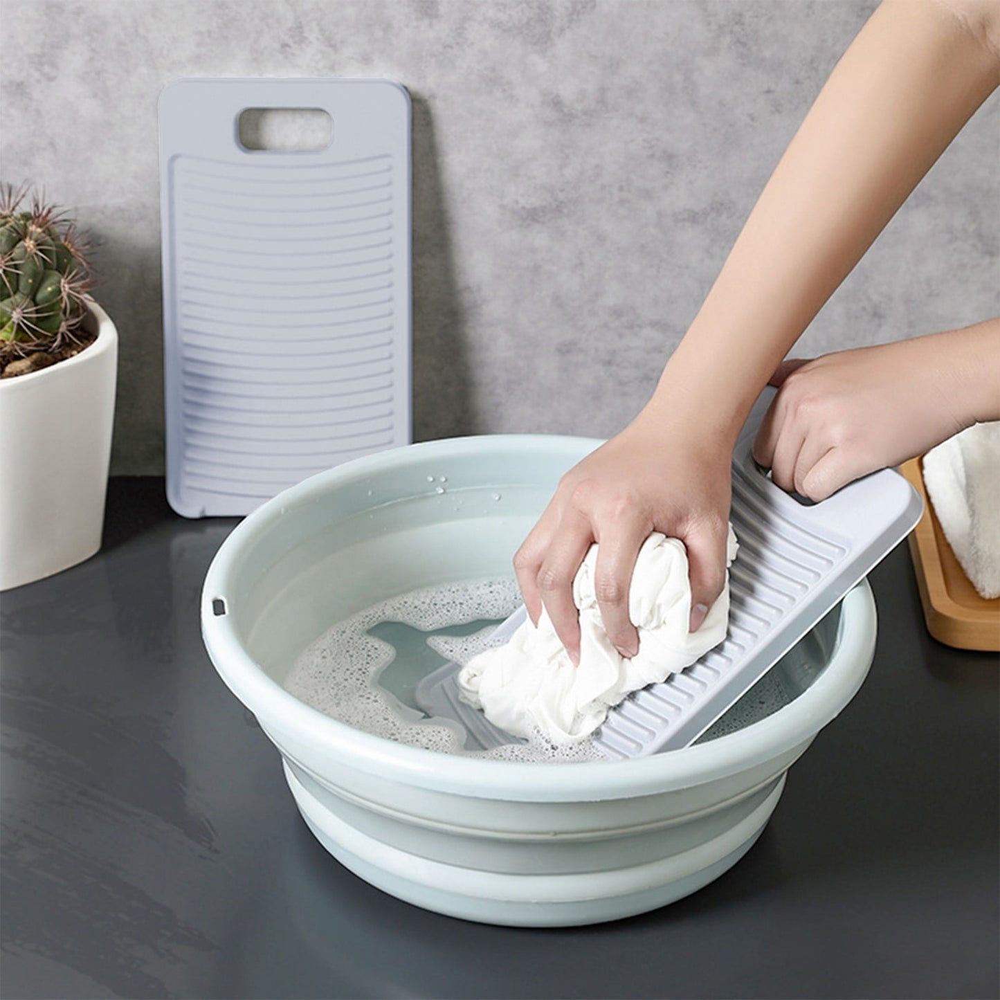 Kdkad Washboard for Hand Washing Clothes, Portable Plastics Wash Board, Household Scrub Board, Washing Board for Laundry Home Dormitory Travel Small Delicate Articles Cleaning 11.2×6.3 in Gray