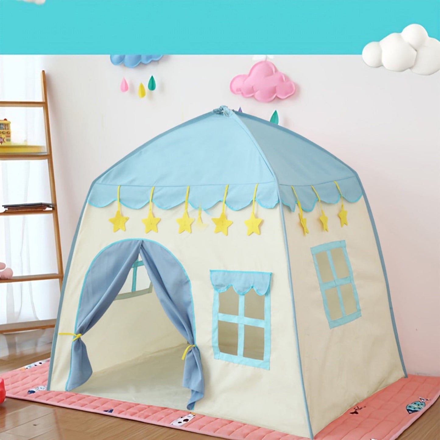 Darzheoy Cute Princess Tent for Girls, Princess Castle Play Tent Playhouse for Children Indoor and Outdoor Fun, 51"x 40" x 51 Blue