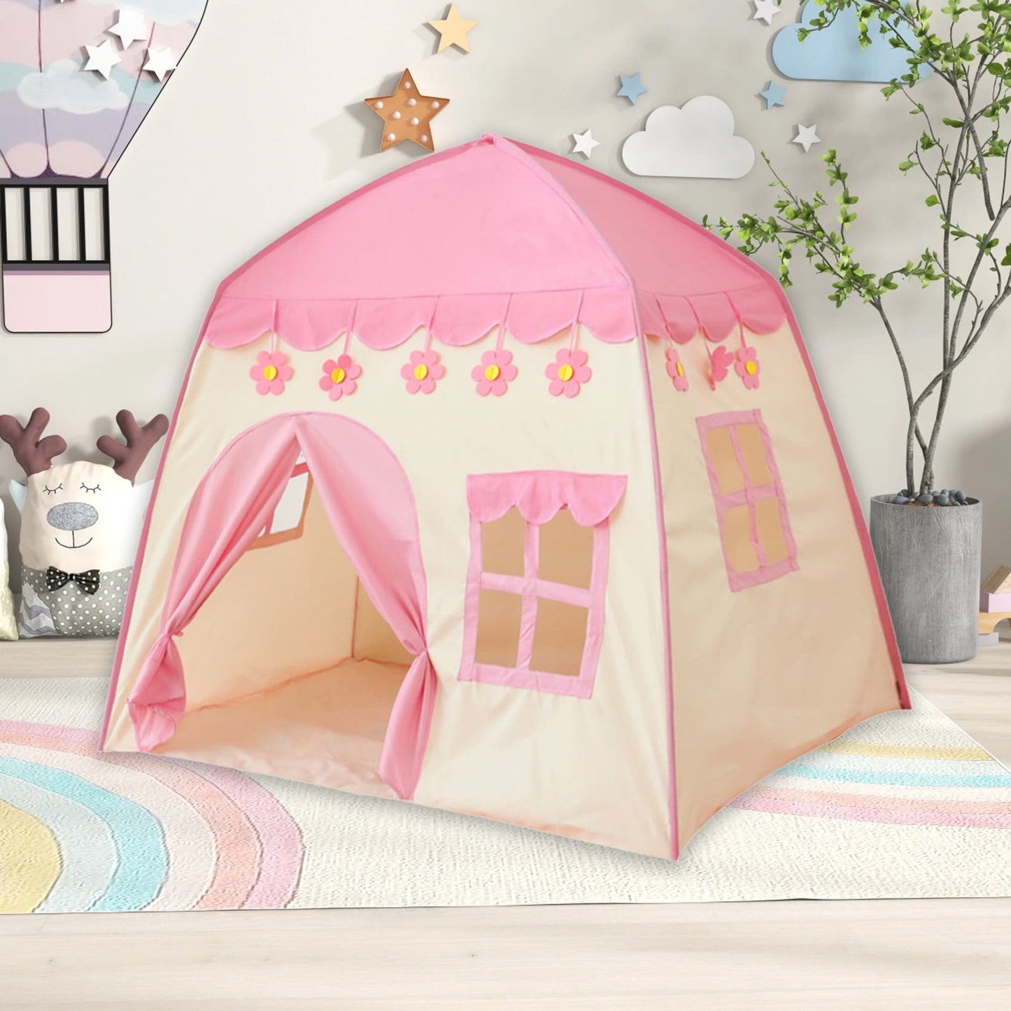 Darzheoy Cute Princess Tent for Girls, Princess Castle Play Tent Playhouse for Children Indoor and Outdoor Fun, 51"x 40" x 51 Pink