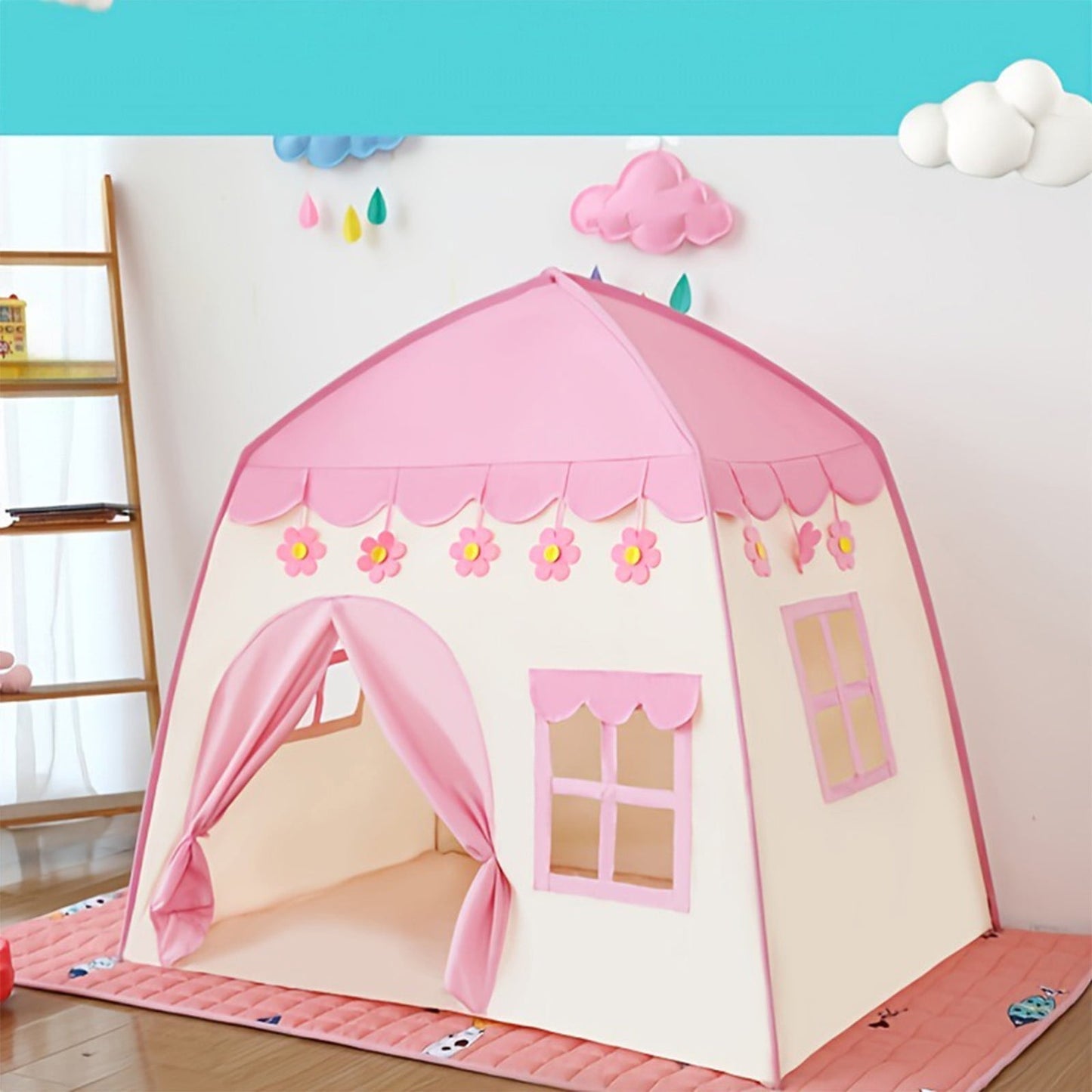 Darzheoy Cute Princess Tent for Girls, Princess Castle Play Tent Playhouse for Children Indoor and Outdoor Fun, 51"x 40" x 51 Pink