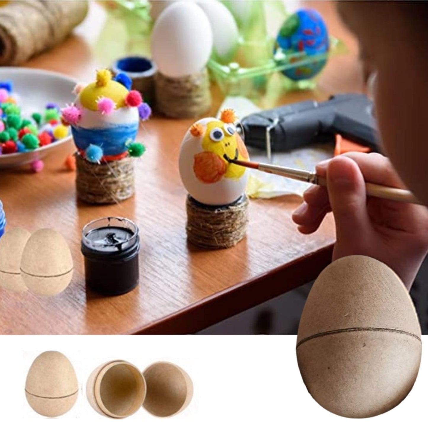Darzheoy 10 Pcs DIY Paper Mache Easter Eggs 2.1 Inch Unpainted Empty Egg Easter Craft Supplies Hollow Egg for Fillable Paintable Fake Egg Decor Easter Party Ornament Brown