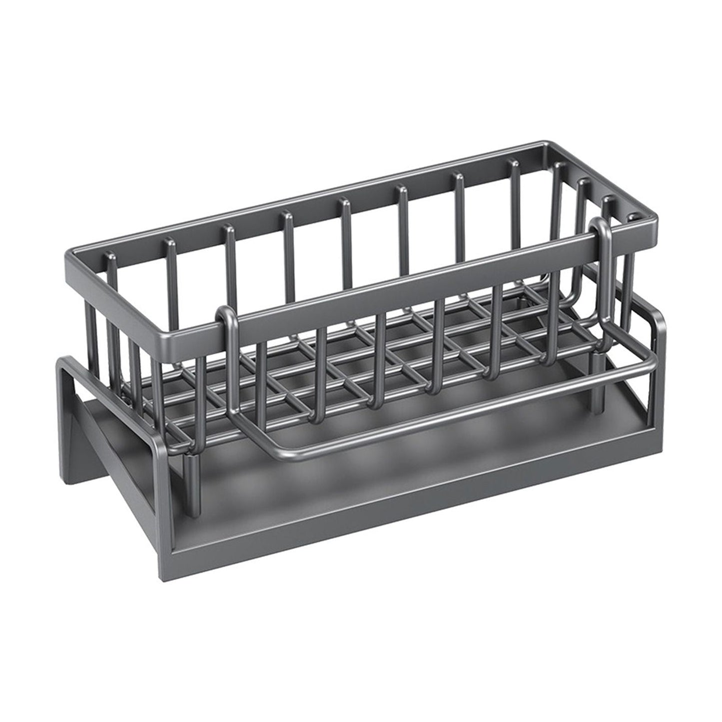 Darzheoy Sponge Holder for Kitchen Sink, Auto Draining Kitchen Sink Caddy, Rustproof Steel Dish Sponge Organizer with Removable Dishcloth Rack, Soap Dispenser Brush Holder Gray