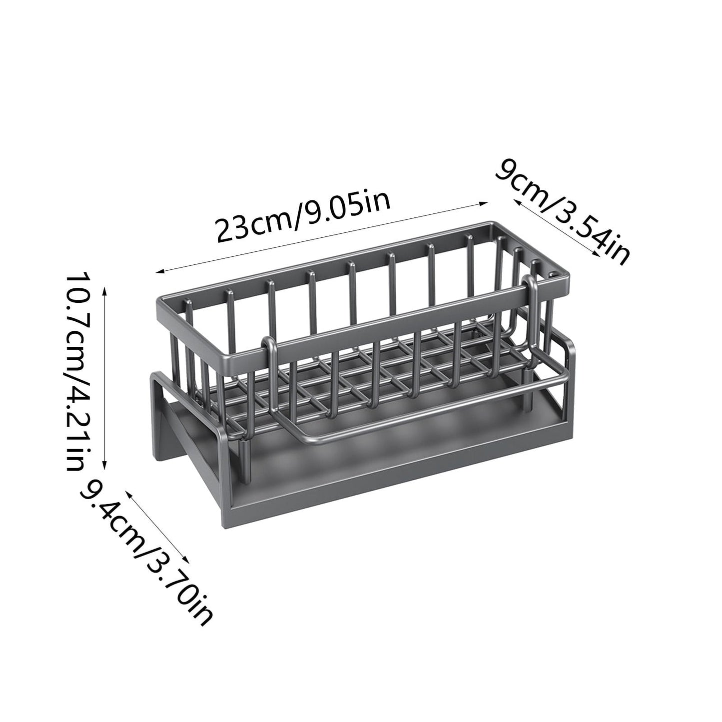 Darzheoy Sponge Holder for Kitchen Sink, Auto Draining Kitchen Sink Caddy, Rustproof Steel Dish Sponge Organizer with Removable Dishcloth Rack, Soap Dispenser Brush Holder Gray