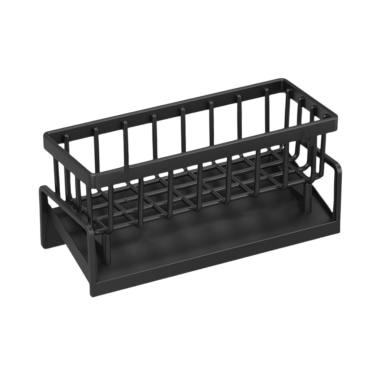 Darzheoy Sponge Holder for Kitchen Sink, Auto Draining Kitchen Sink Caddy, Rustproof Steel Dish Sponge Organizer with Removable Dishcloth Rack, Soap Dispenser Brush Holder X-Black