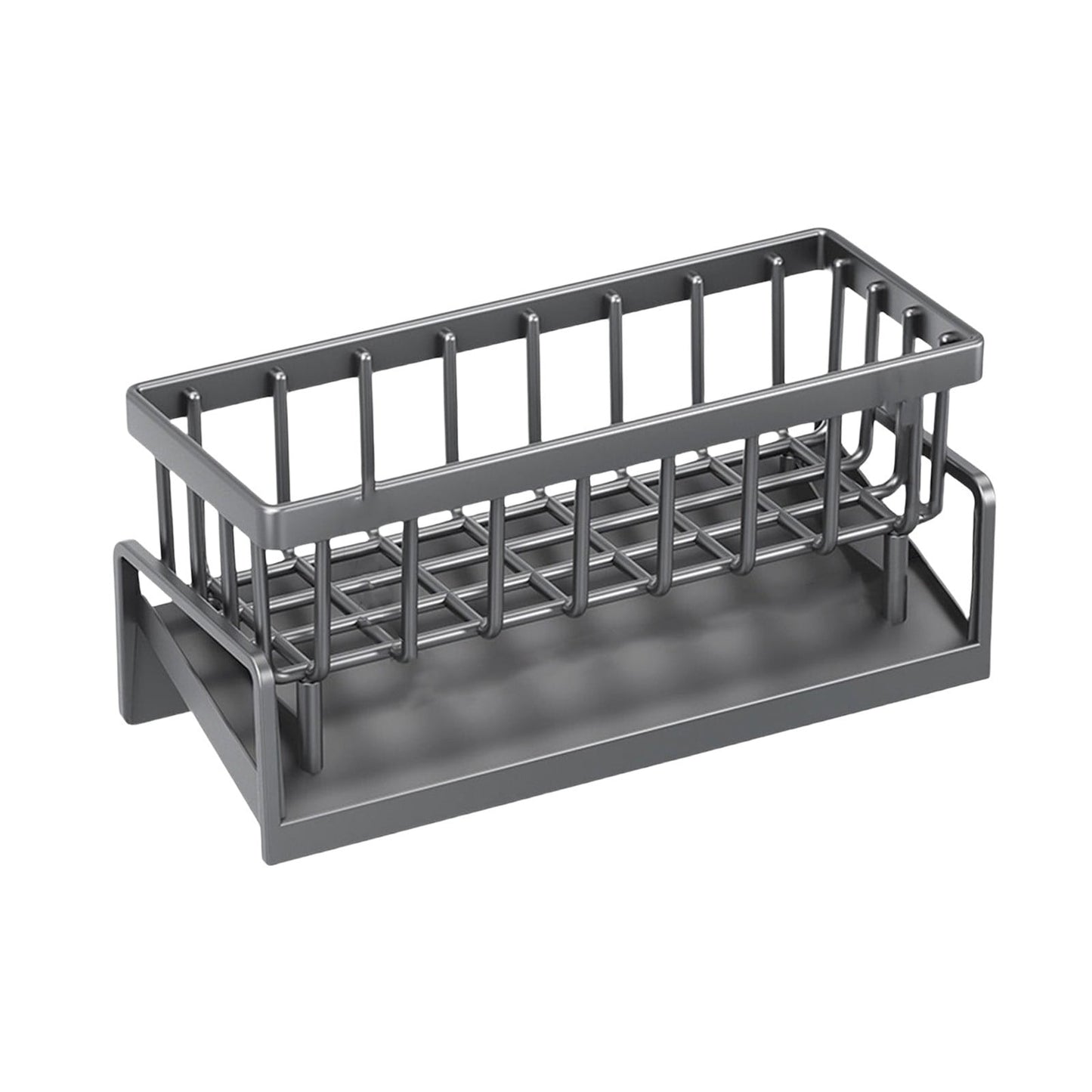 Darzheoy Sponge Holder for Kitchen Sink, Auto Draining Kitchen Sink Caddy, Rustproof Steel Dish Sponge Organizer with Removable Dishcloth Rack, Soap Dispenser Brush Holder X-Gray