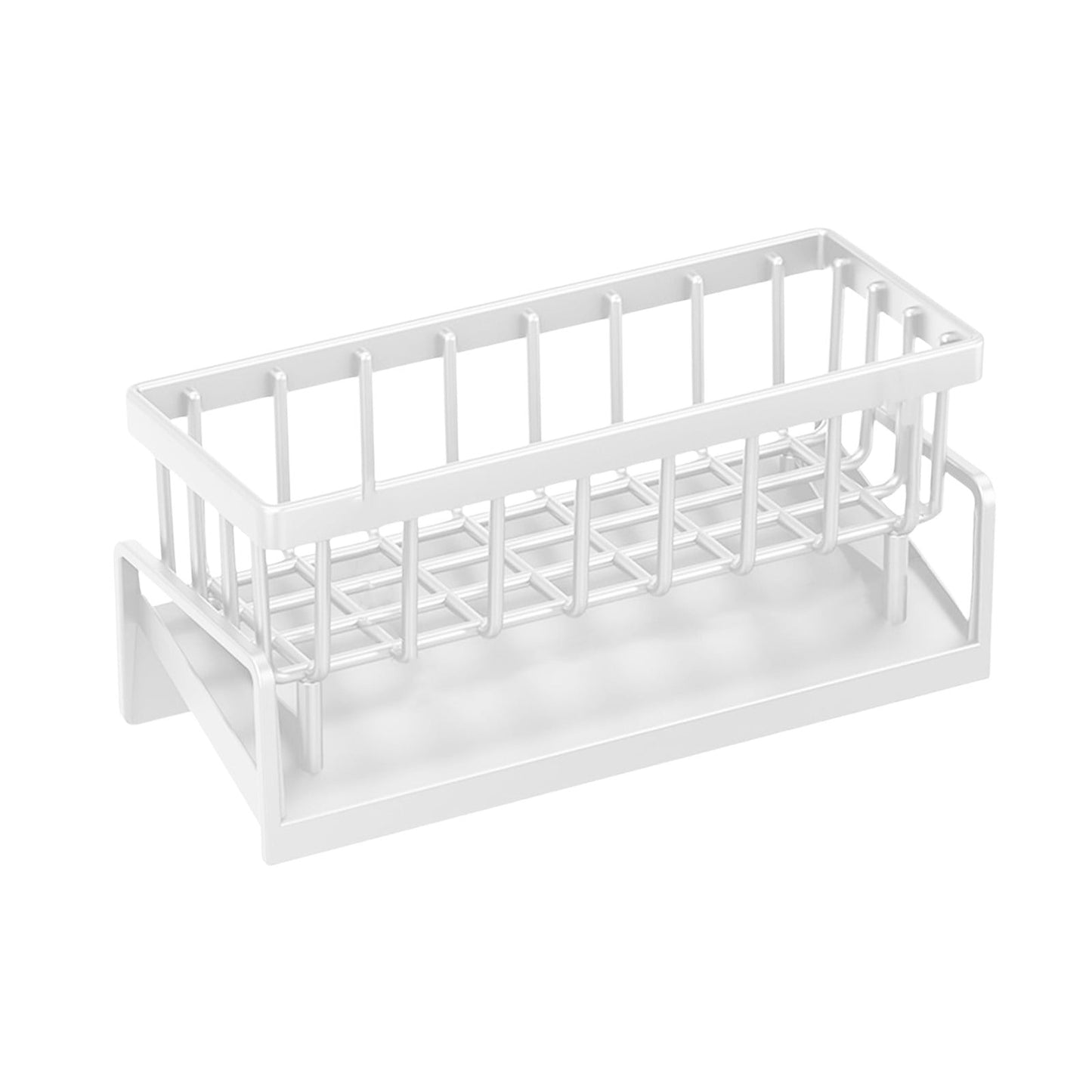 Darzheoy Sponge Holder for Kitchen Sink, Auto Draining Kitchen Sink Caddy, Rustproof Steel Dish Sponge Organizer with Removable Dishcloth Rack, Soap Dispenser Brush Holder X-White