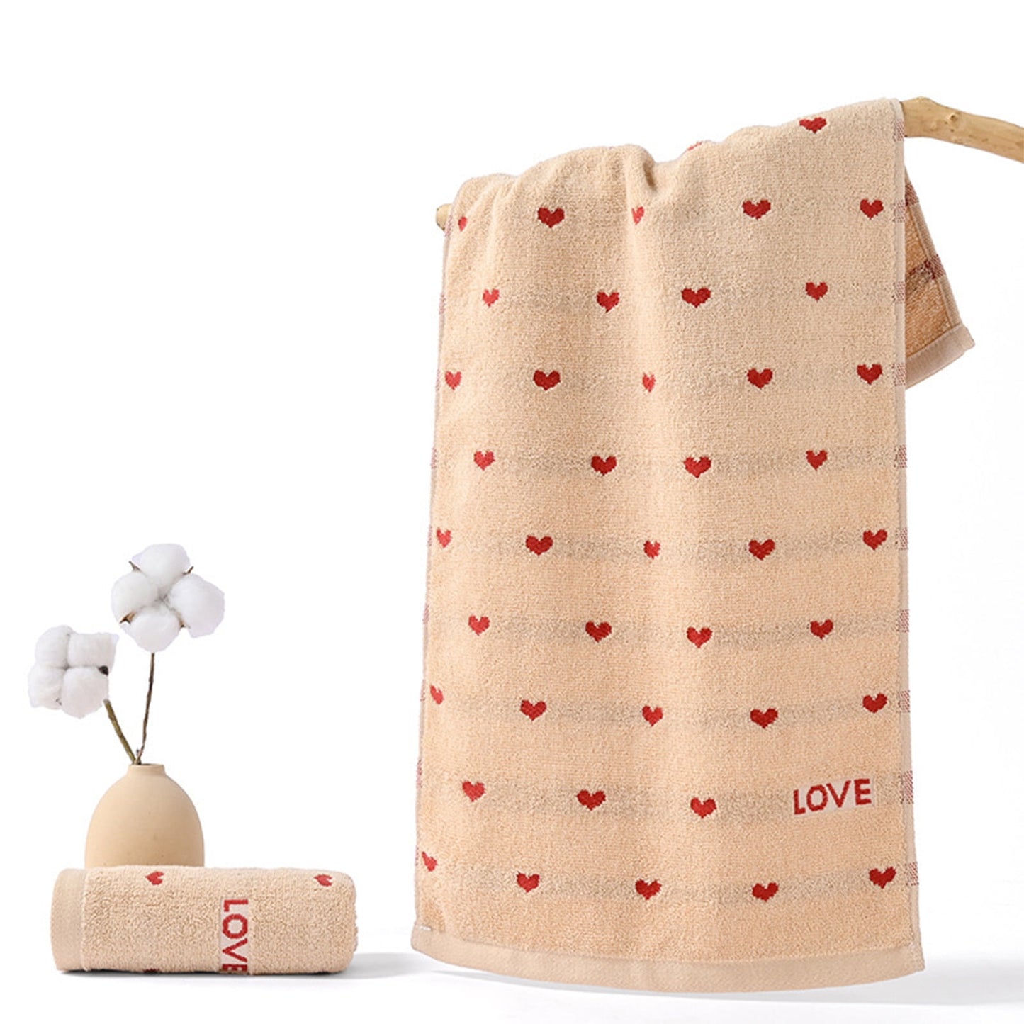 Kdkad Valentines Day Hand Towels, Red White Hearts Cotton Bathroom Towel, Valentines Day Decorative Absorbent Bath Towel for Drying Cleaning Cooking 13.4×29.5 in Coffee