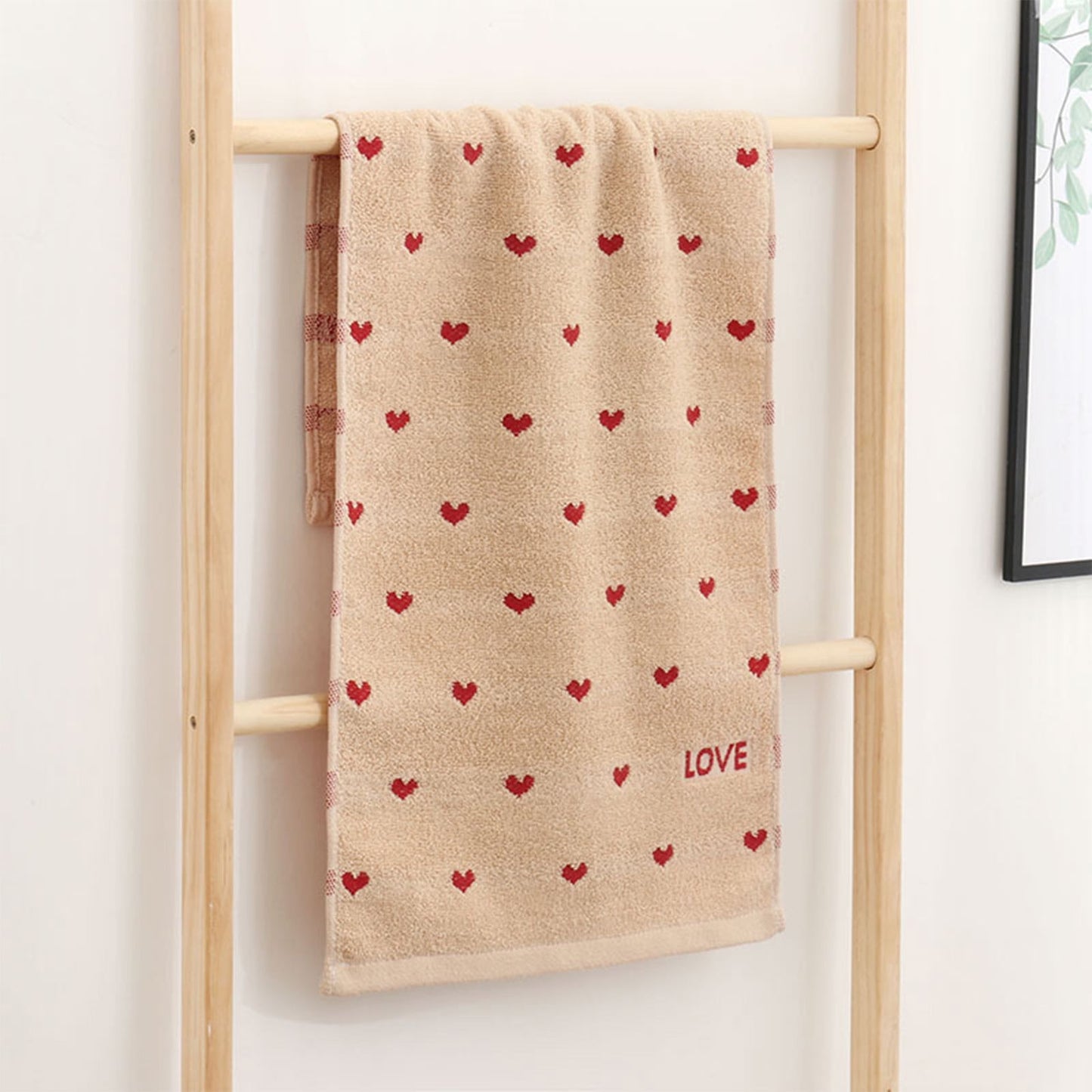 Kdkad Valentines Day Hand Towels, Red White Hearts Cotton Bathroom Towel, Valentines Day Decorative Absorbent Bath Towel for Drying Cleaning Cooking 13.4×29.5 in Coffee