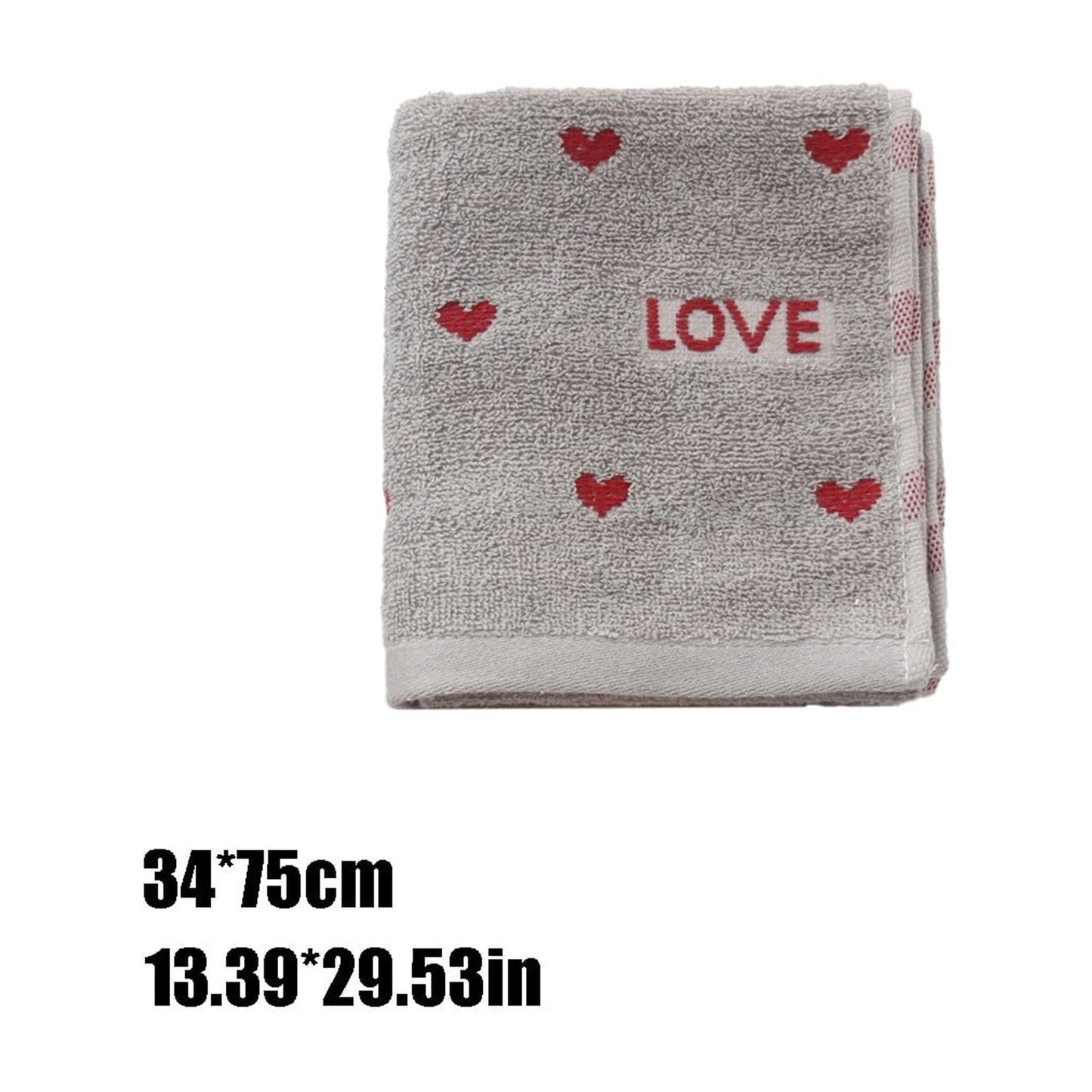 Kdkad Valentines Day Hand Towels, Red White Hearts Cotton Bathroom Towel, Valentines Day Decorative Absorbent Bath Towel for Drying Cleaning Cooking 13.4×29.5 in Gray