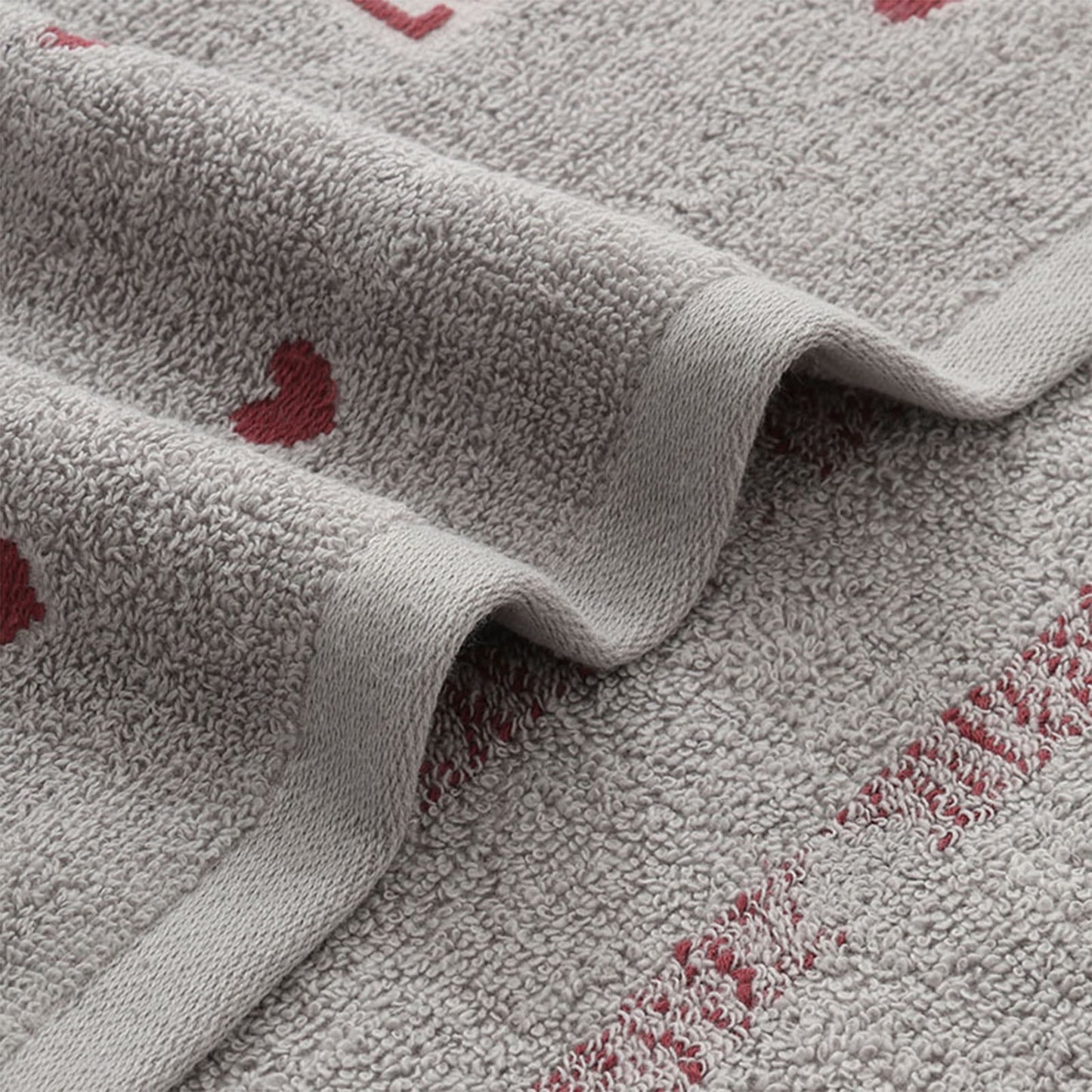 Kdkad Valentines Day Hand Towels, Red White Hearts Cotton Bathroom Towel, Valentines Day Decorative Absorbent Bath Towel for Drying Cleaning Cooking 13.4×29.5 in Gray