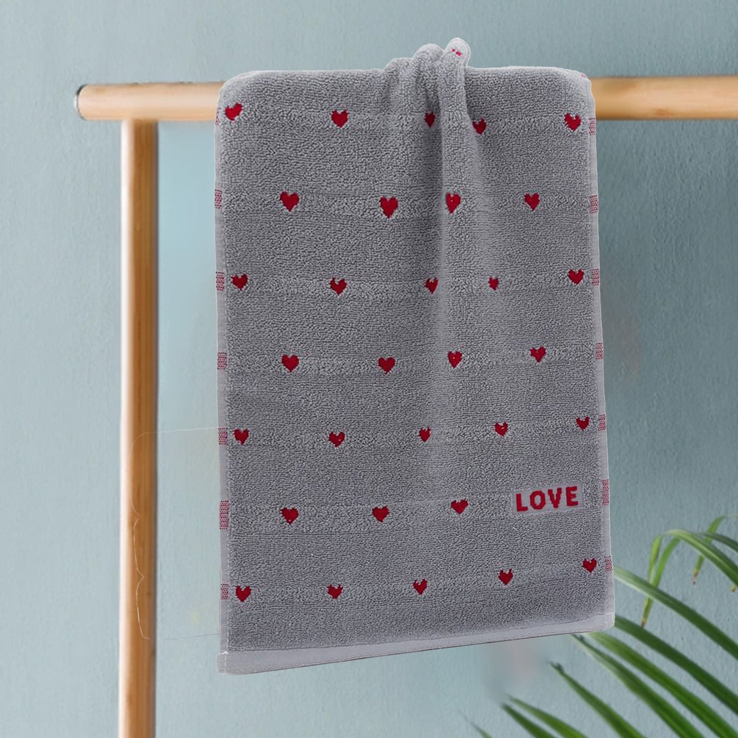 Kdkad Valentines Day Hand Towels, Red White Hearts Cotton Bathroom Towel, Valentines Day Decorative Absorbent Bath Towel for Drying Cleaning Cooking 13.4×29.5 in Gray