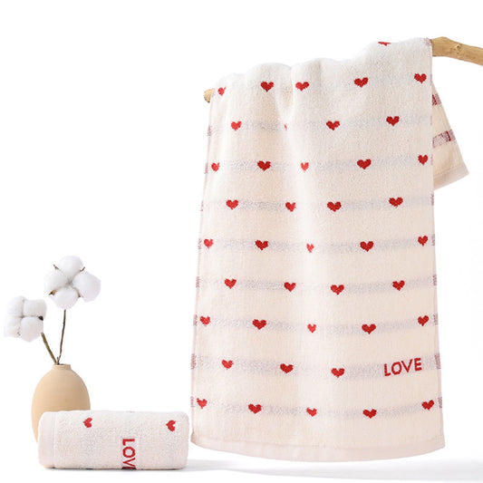 Kdkad Valentines Day Hand Towels, Red White Hearts Cotton Bathroom Towel, Valentines Day Decorative Absorbent Bath Towel for Drying Cleaning Cooking 13.4×29.5 in White