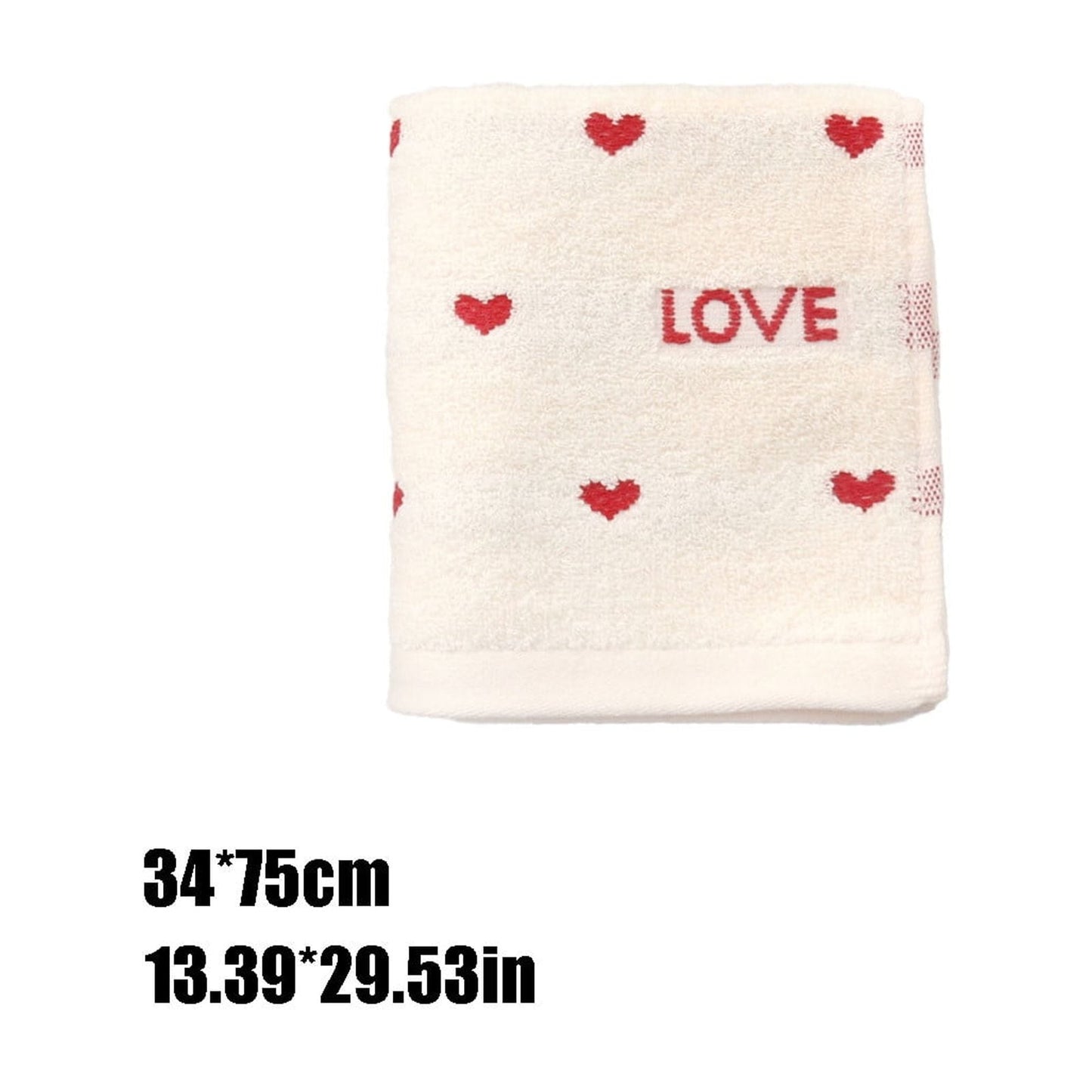 Kdkad Valentines Day Hand Towels, Red White Hearts Cotton Bathroom Towel, Valentines Day Decorative Absorbent Bath Towel for Drying Cleaning Cooking 13.4×29.5 in White