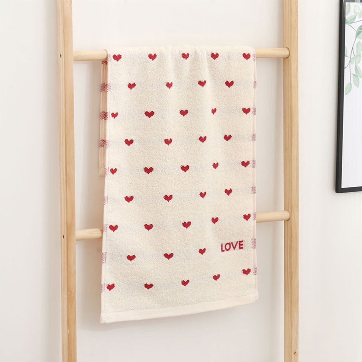 Kdkad Valentines Day Hand Towels, Red White Hearts Cotton Bathroom Towel, Valentines Day Decorative Absorbent Bath Towel for Drying Cleaning Cooking 13.4×29.5 in White