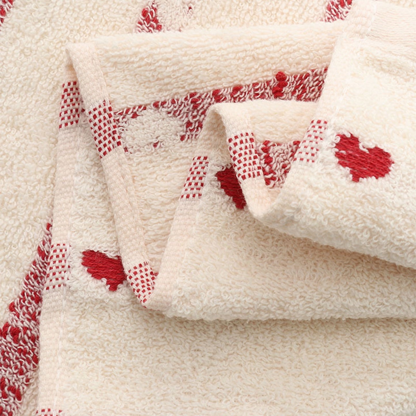 Kdkad Valentines Day Hand Towels, Red White Hearts Cotton Bathroom Towel, Valentines Day Decorative Absorbent Bath Towel for Drying Cleaning Cooking 13.4×29.5 in White
