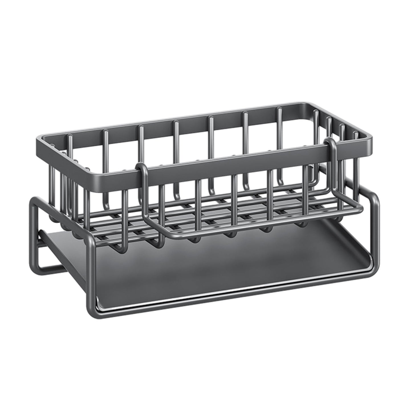 Kdkad Kitchen Sink Sponge Holder, Sponge Holder Kitchen Sink Caddy Organizer with Dish Brush Holder, Rustproof Stainless Steel Sink Sponge Holder with Auto-Draining Tray A
