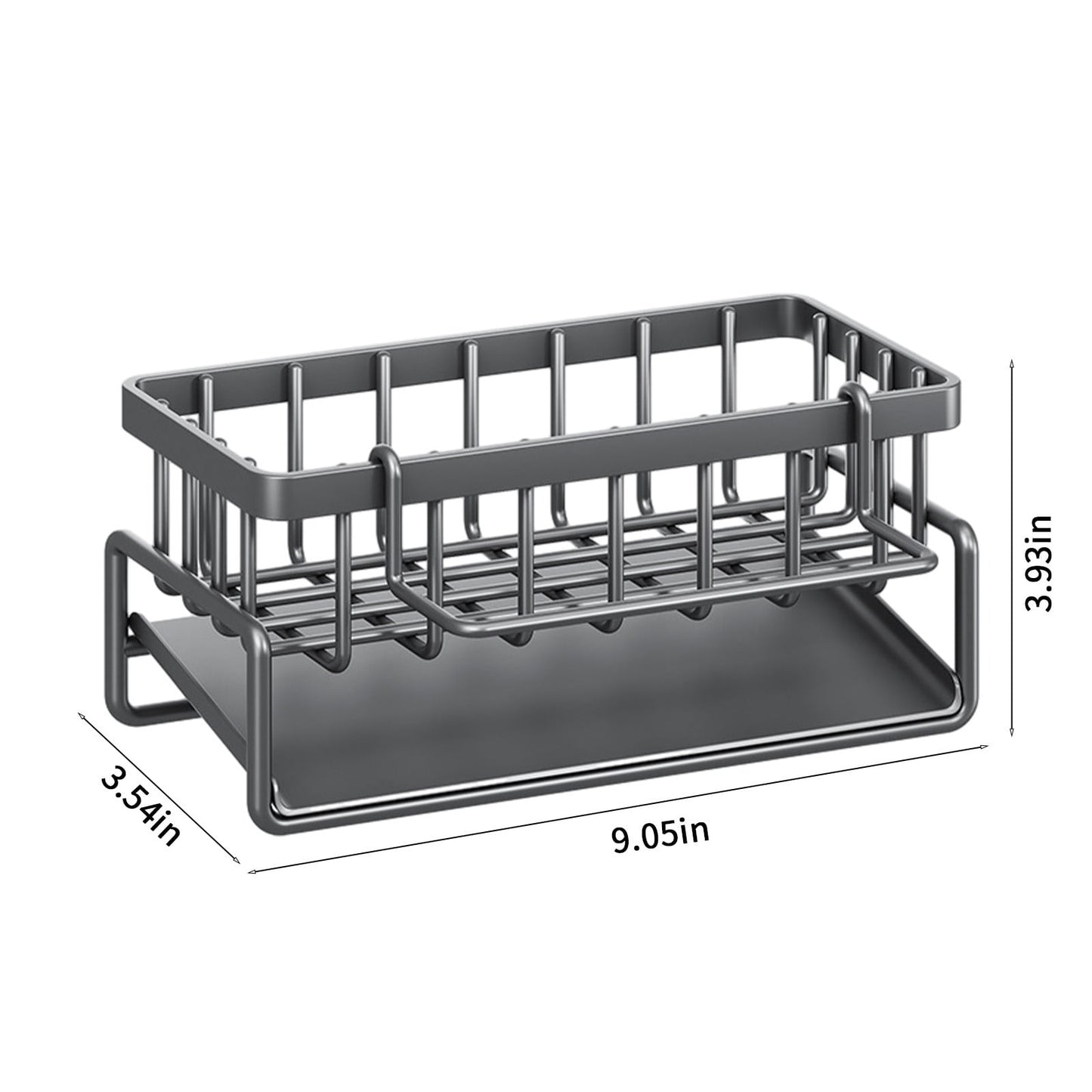 Kdkad Kitchen Sink Sponge Holder, Sponge Holder Kitchen Sink Caddy Organizer with Dish Brush Holder, Rustproof Stainless Steel Sink Sponge Holder with Auto-Draining Tray A