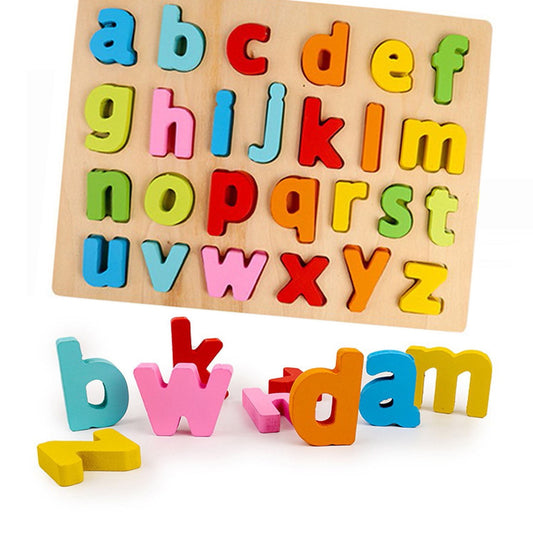 Darzheoy Wooden Alphabet Learning Puzzle Educational Learning Toys Wood ABC Peg Letters Puzzle Colorful Jigsaw Blocks Board for Toddler Kids Boy Girl Colorful