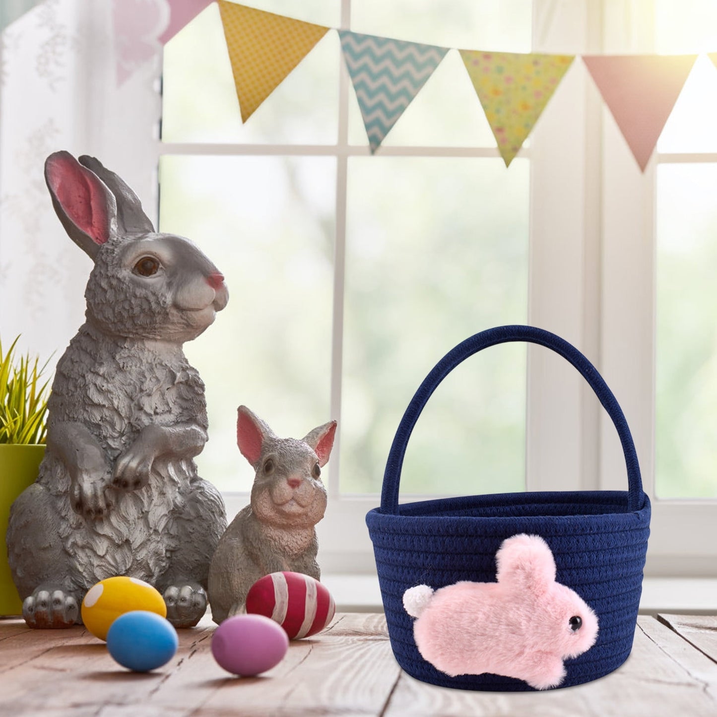 Chmadoxn Adorable Easter Bunny Basket for Kids - Perfect Easter Gift, Cute Easter Bucket Bags with Rabbit Ears for Easter Eggs Hunting, Affordable & Festive Spring Decor As Show D