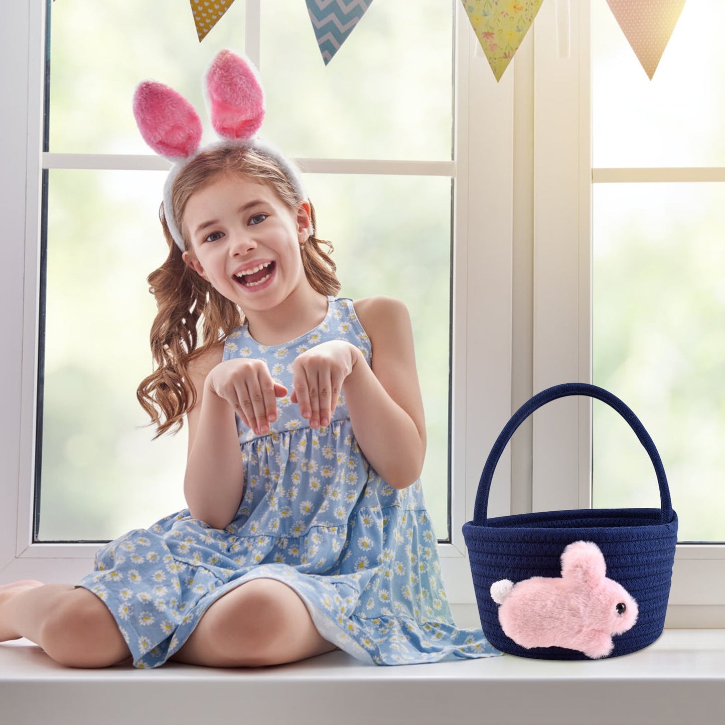 Chmadoxn Adorable Easter Bunny Basket for Kids - Perfect Easter Gift, Cute Easter Bucket Bags with Rabbit Ears for Easter Eggs Hunting, Affordable & Festive Spring Decor As Show D