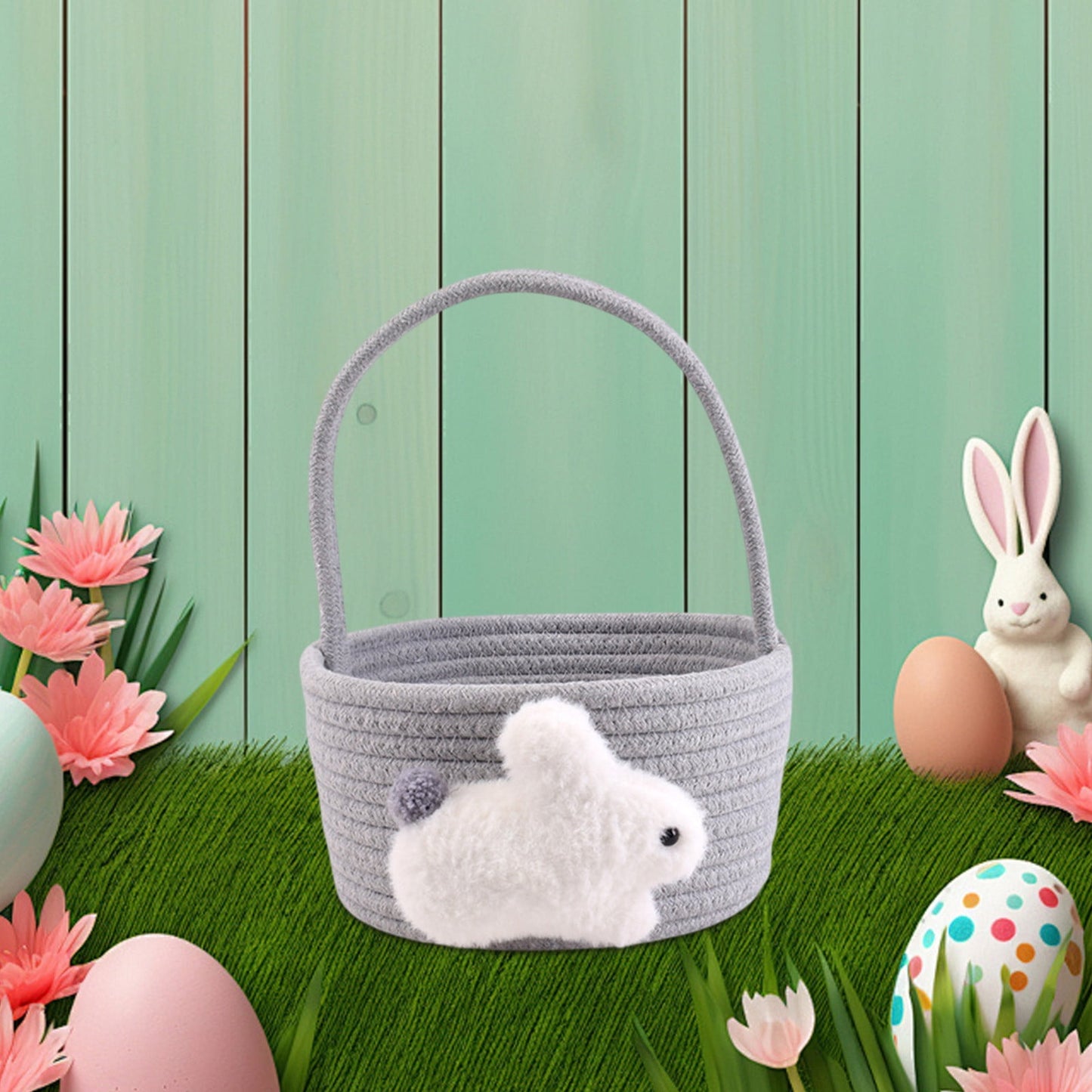 Chmadoxn Adorable Easter Bunny Basket for Kids - Perfect Easter Gift, Cute Easter Bucket Bags with Rabbit Ears for Easter Eggs Hunting, Affordable & Festive Spring Decor As Show F