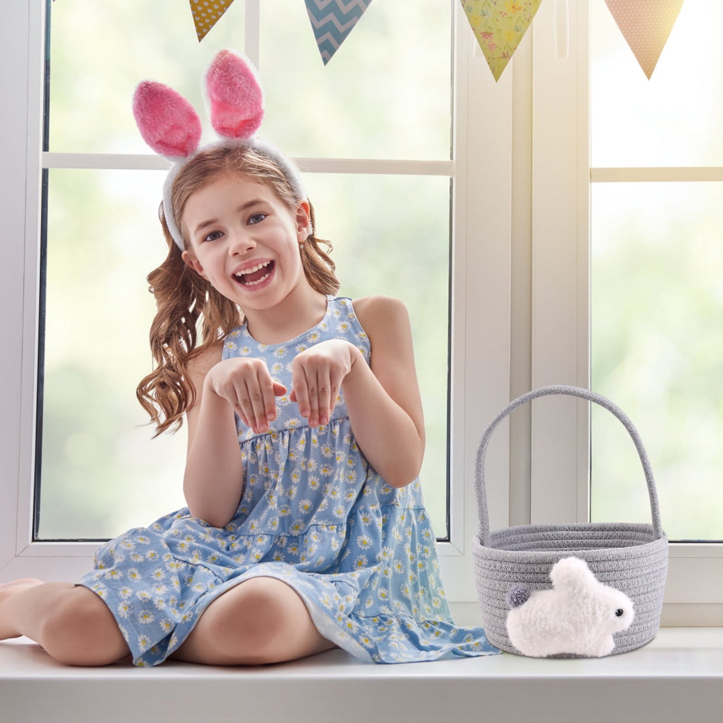 Chmadoxn Adorable Easter Bunny Basket for Kids - Perfect Easter Gift, Cute Easter Bucket Bags with Rabbit Ears for Easter Eggs Hunting, Affordable & Festive Spring Decor As Show F