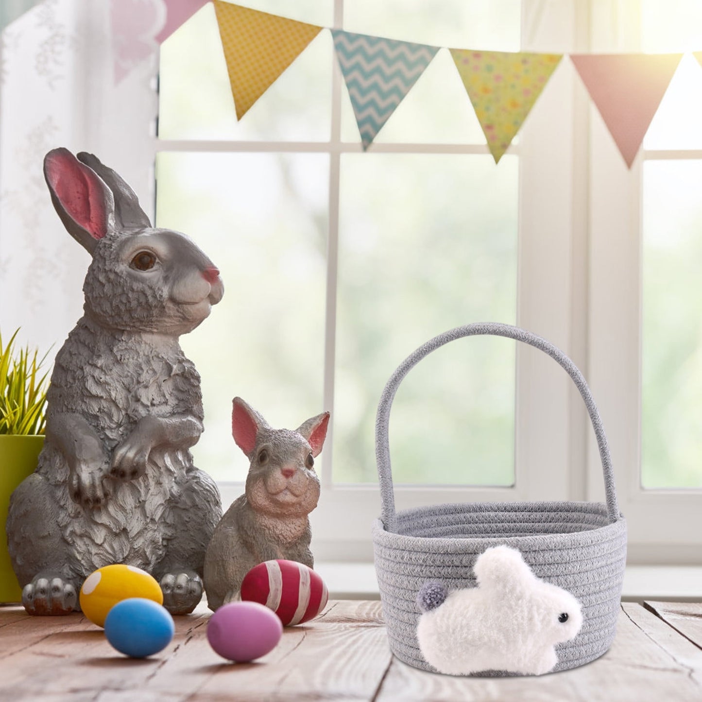 Chmadoxn Adorable Easter Bunny Basket for Kids - Perfect Easter Gift, Cute Easter Bucket Bags with Rabbit Ears for Easter Eggs Hunting, Affordable & Festive Spring Decor As Show F