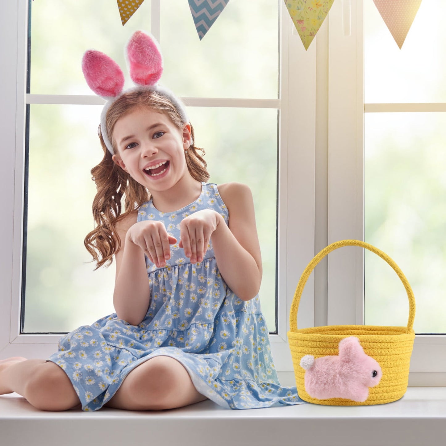 Chmadoxn Adorable Easter Bunny Basket for Kids - Perfect Easter Gift, Cute Easter Bucket Bags with Rabbit Ears for Easter Eggs Hunting, Affordable & Festive Spring Decor As Show H