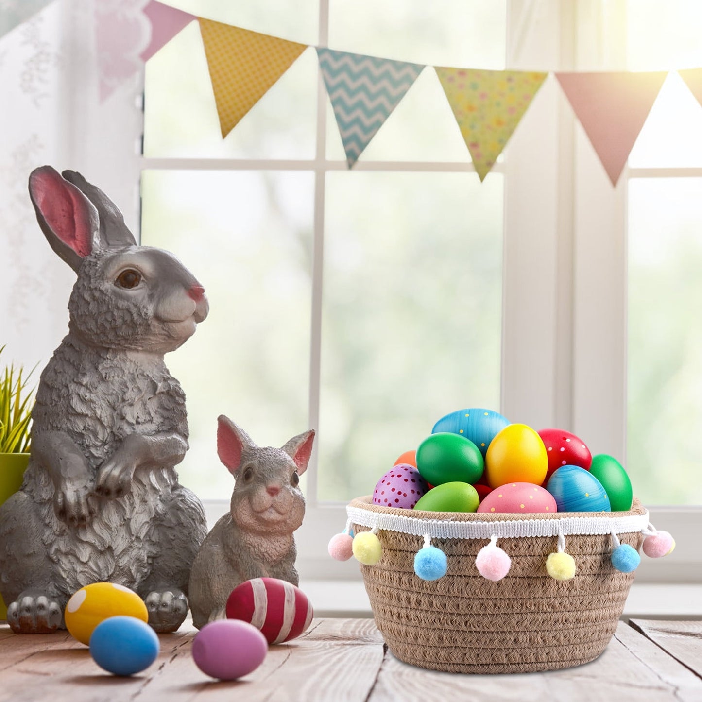 Chmadoxn Adorable Easter Bunny Basket for Kids - Perfect Easter Gift, Cute Easter Bucket Bags with Rabbit Ears for Easter Eggs Hunting, Affordable & Festive Spring Decor As Show I