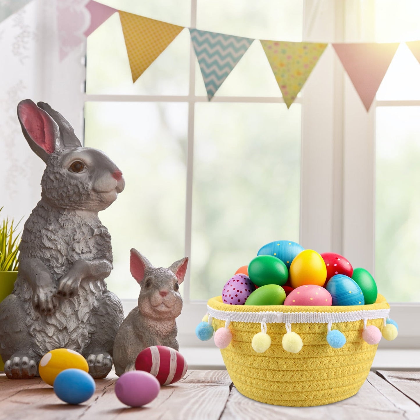 Chmadoxn Adorable Easter Bunny Basket for Kids - Perfect Easter Gift, Cute Easter Bucket Bags with Rabbit Ears for Easter Eggs Hunting, Affordable & Festive Spring Decor As Show J
