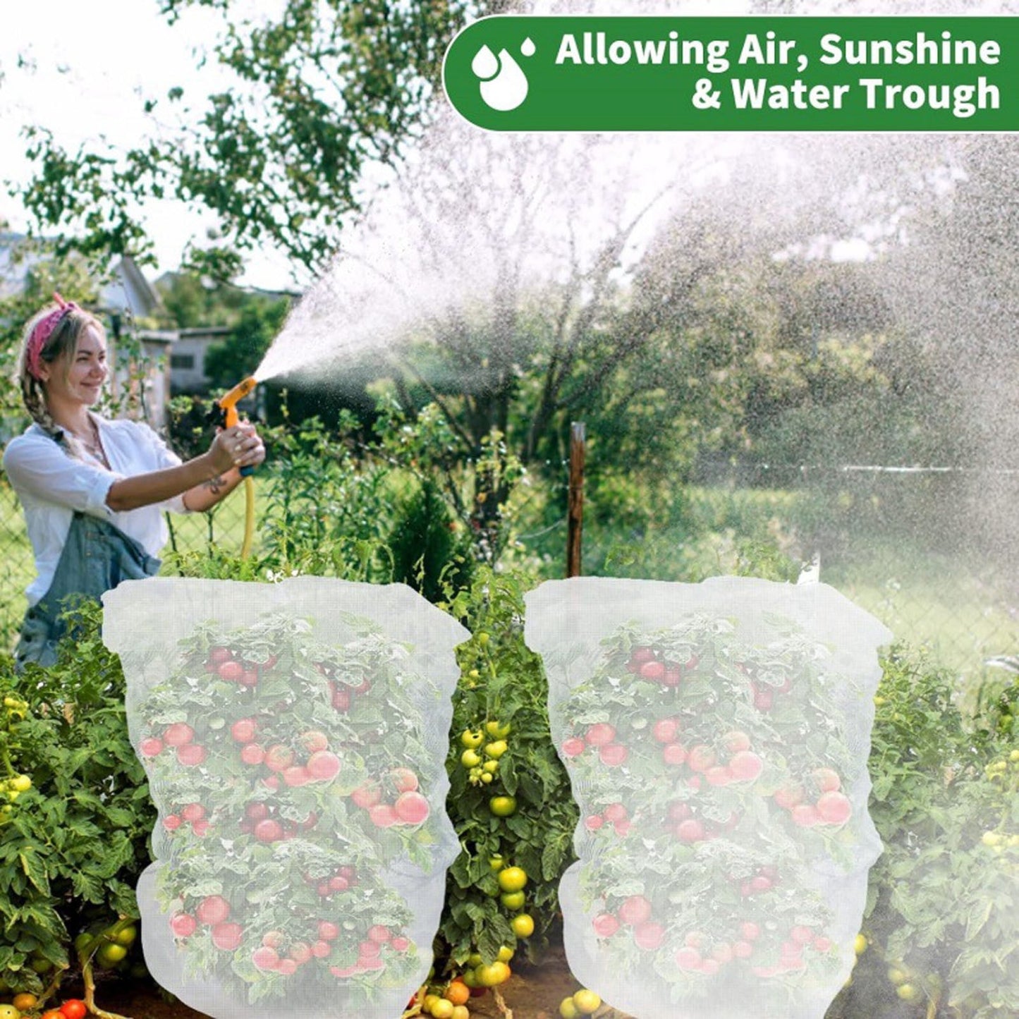 Darzheoy 1 Pack Garden Mesh Netting for Plants, 19.7 x 29.5 Inch Insect Bird Barrier Netting Mesh with Drawstring, Tomato Plant Cover Fruits Tree Netting Bags Protection for Vegetables 39.4" x 59" 2 Pack