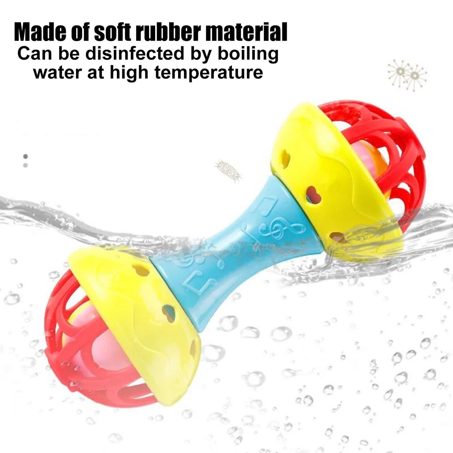 Chmadoxn Musical Jingle Rattle & Sensory Puzzle Ball Toy - Easy-Grasp Soft Baby Toy with Soothing Sounds, Textured Developmental Learning Ball for Infants 6-12 Months, Non-Toxic BPA-Free (Red&Yellow) As Show C