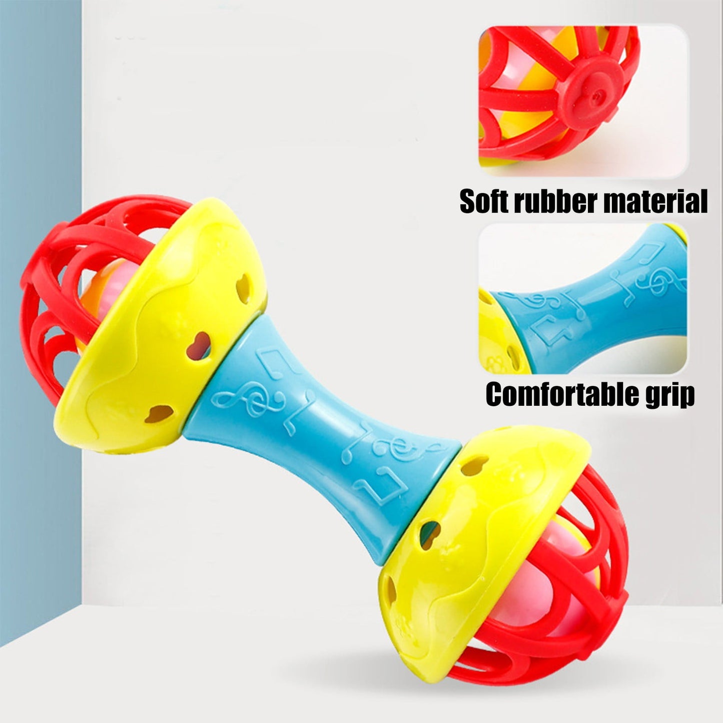 Chmadoxn Musical Jingle Rattle & Sensory Puzzle Ball Toy - Easy-Grasp Soft Baby Toy with Soothing Sounds, Textured Developmental Learning Ball for Infants 6-12 Months, Non-Toxic BPA-Free (Red&Yellow) As Show F