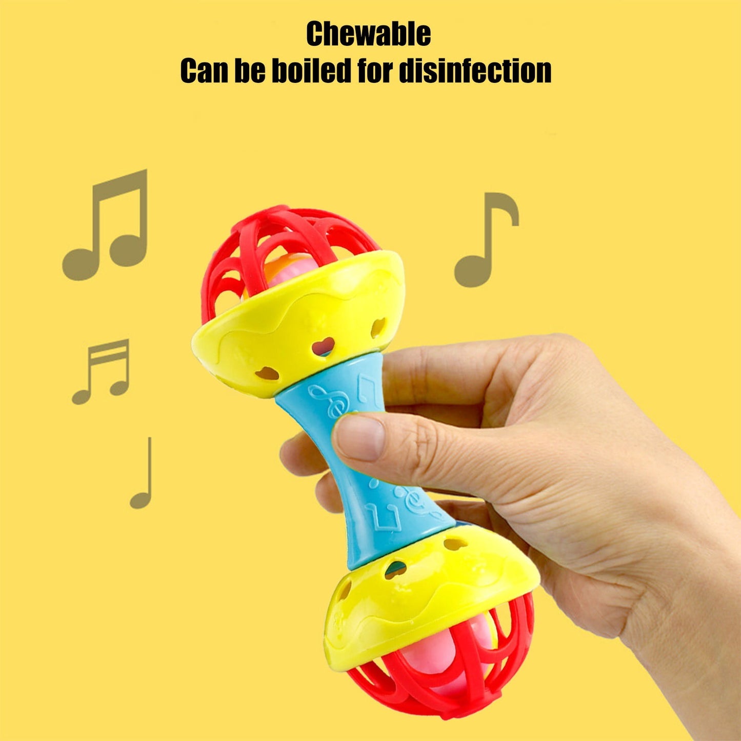 Chmadoxn Musical Jingle Rattle & Sensory Puzzle Ball Toy - Easy-Grasp Soft Baby Toy with Soothing Sounds, Textured Developmental Learning Ball for Infants 6-12 Months, Non-Toxic BPA-Free (Red&Yellow) As Show J