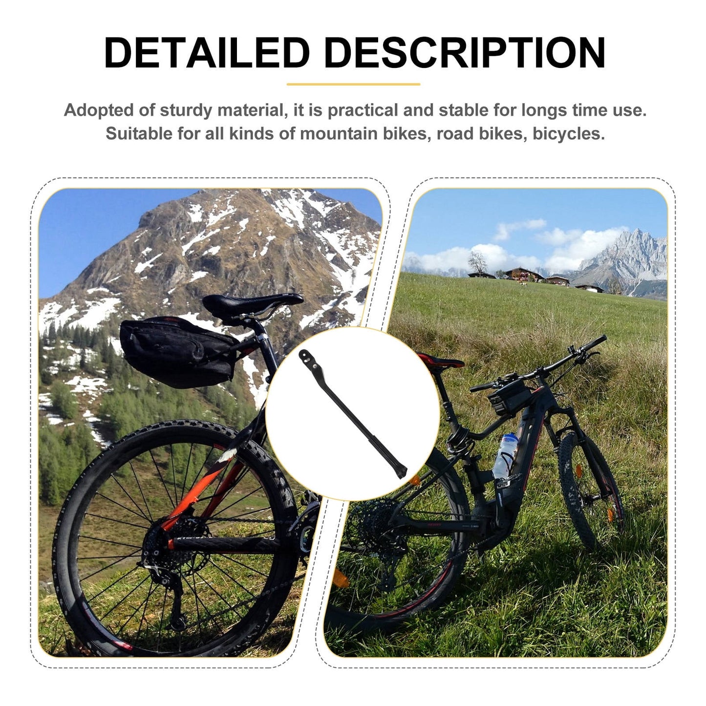 WHAMVOX Adjustable Rear Kickstand for Mountain Bikes Rack Support Black
