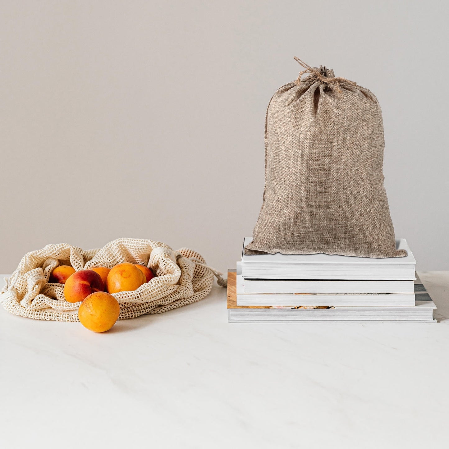 WHAMVOX 6 Pcs Vegetable Bags for Storage Small Burlap Food Jute Tote Khaki