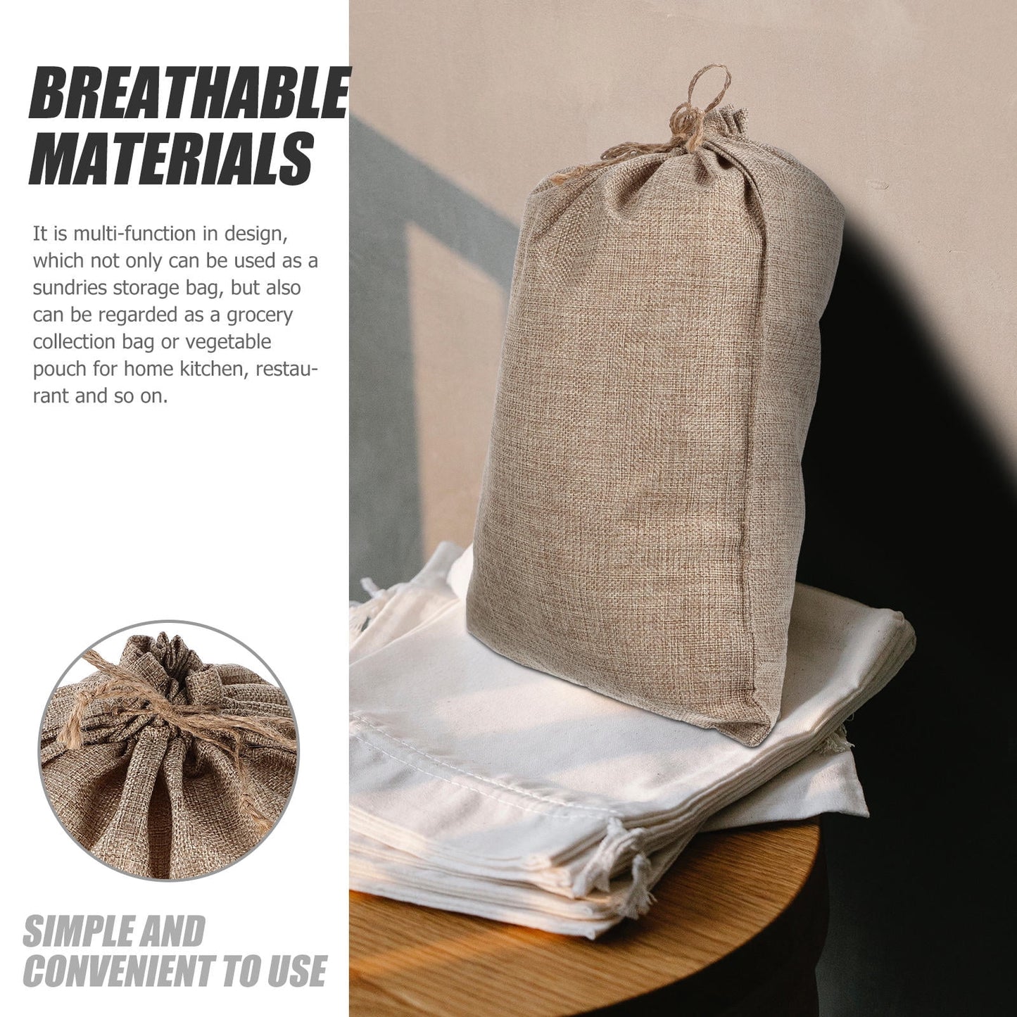 WHAMVOX 6 Pcs Vegetable Bags for Storage Small Burlap Food Jute Tote Khaki