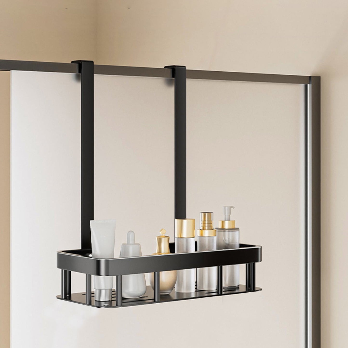 Kdkad 1-Tier Over-the-Door Hanging Shower Caddy - Large Capacity Rust-Proof Bath Organizer, No Drilling Sturdy Shower Shelf & Basket Storage Rack for Bathroom, Space-Saving Design 1-Tier Black
