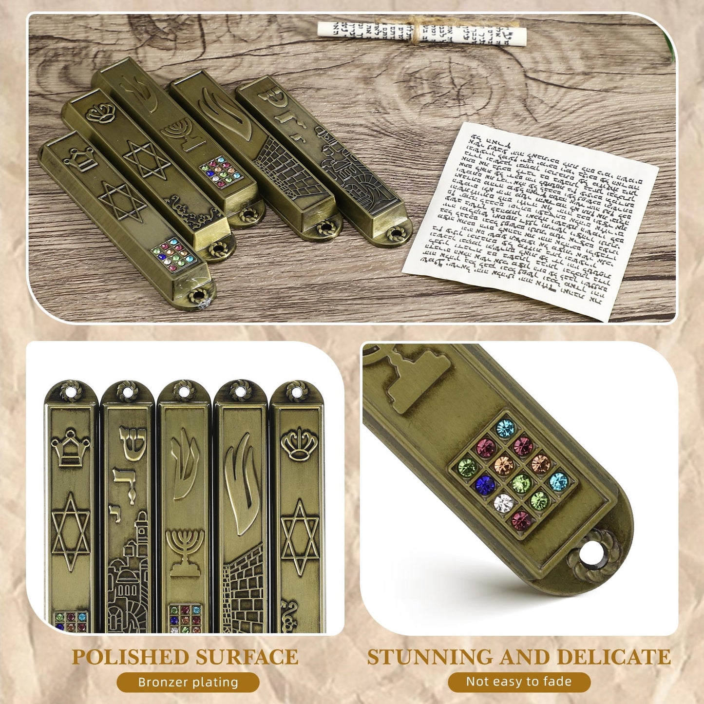 HOOWIFFY 5Pcs Judaica Metal Mezuzah Adornment with Retro Style for House and Office Decor