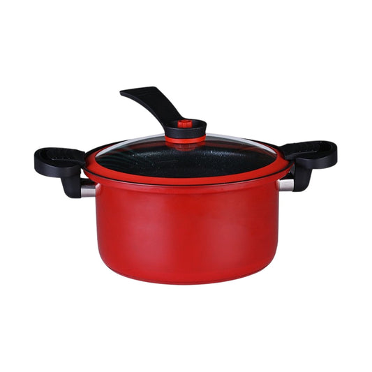 Darzheoy Nonstick Ceramic Coated Sauce Pan with Lid, Crock Pot with Twist & Lock Handles, Micro Pressure Cooker Versatile Cookware for Stovetops, Easy to Clean Red