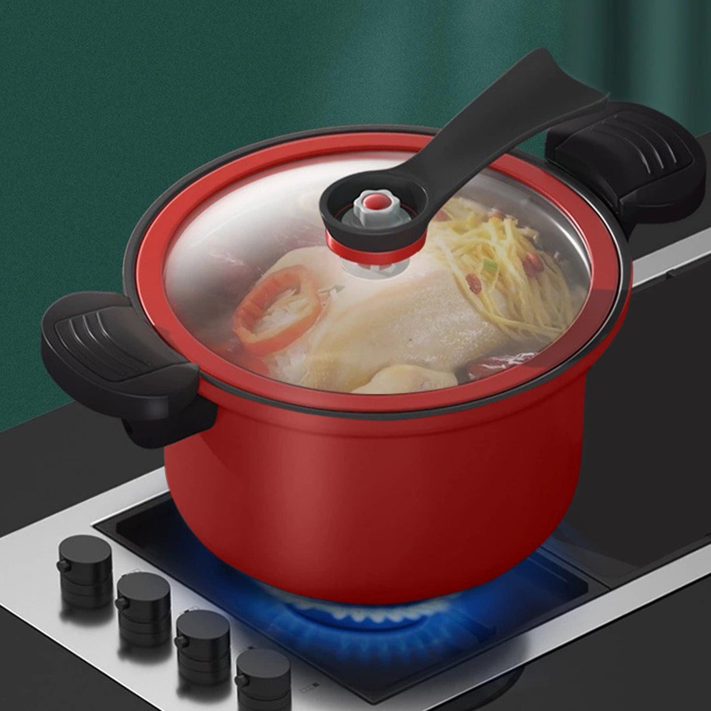 Darzheoy Nonstick Ceramic Coated Sauce Pan with Lid, Crock Pot with Twist & Lock Handles, Micro Pressure Cooker Versatile Cookware for Stovetops, Easy to Clean Red
